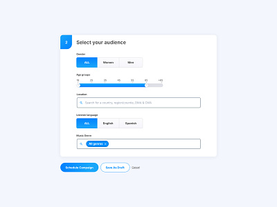 Select Your Audience age groups selection audience audience targeting form gender selection genre targeting language selection location selection targeting