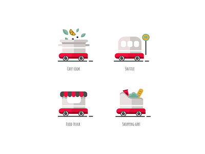 Service Icons autonomous branding chef cook flat food delivery food truck icons illustrations shopping cart shuttle