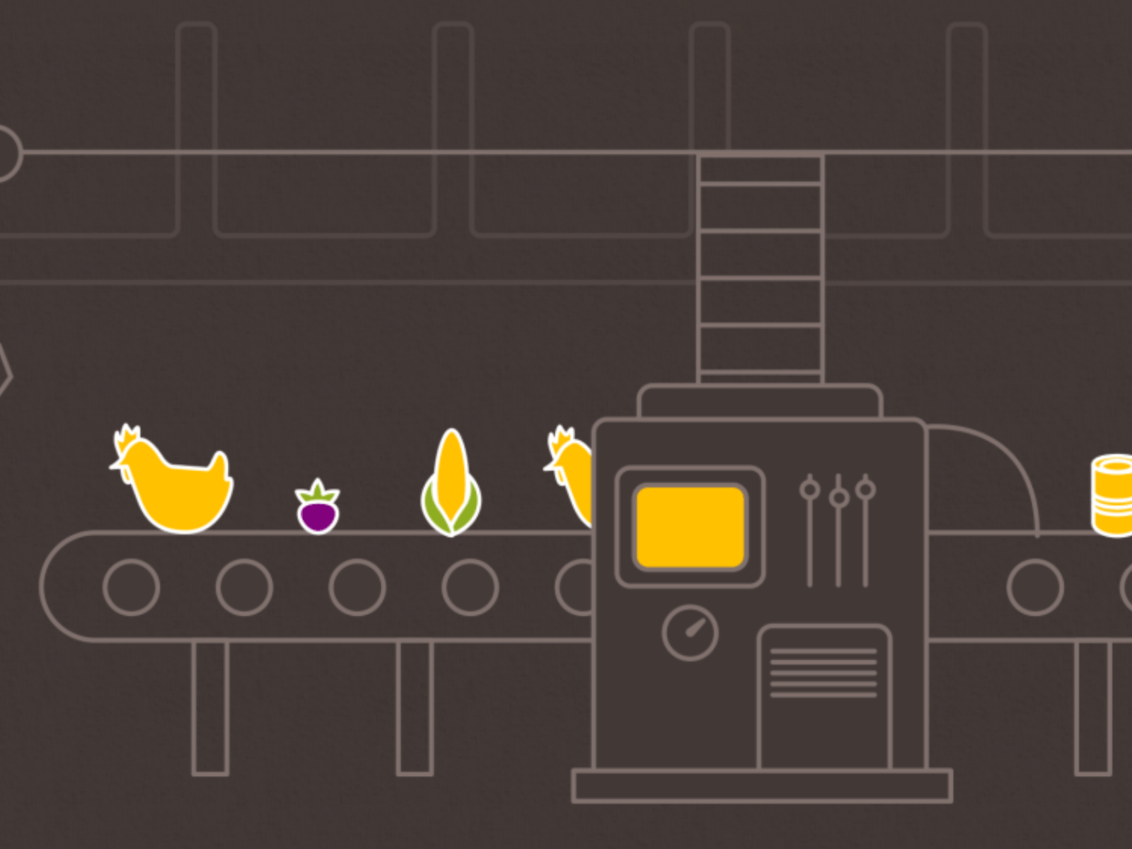 Hyggut: Factory assembly line factory flat food food production illustration manufacturing motion motion design motion graphics prebiotics