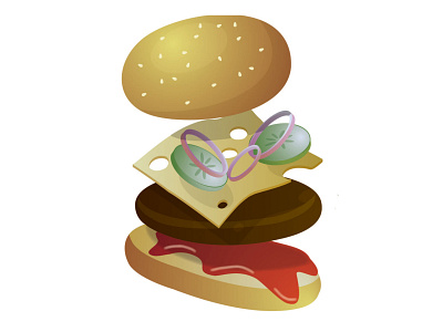 hamburger design illustration vector булочка кетчуп котлета кунжут лук огурец сыр
