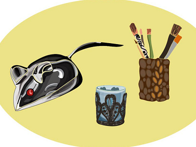 computer mouse. brushes. stakanchik design illustration вектор декор иллюстратор иллюстрация на заказ кисти комерческая иллюстрация мышка стаканчик