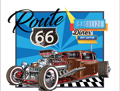 Route 66 Hot Rod graphic design illustration vector
