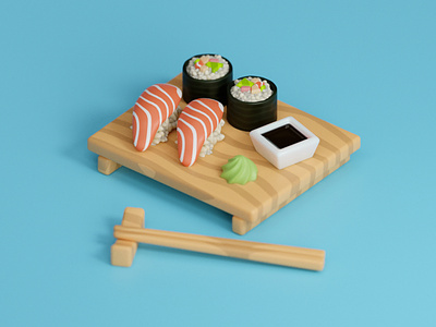 Sushi 3d blender3d blender3dart cute cute art food illustration isometric japanese food suhi