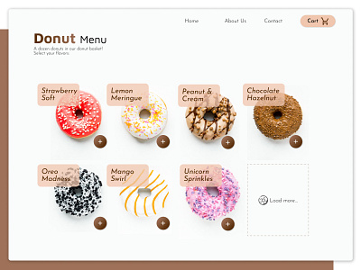 #DailyUI 043 - Food Menu 100daysofui branding dailyui dailyui043 design designchallenge donut dribbblechallenge food menu illustration typography ui uichallenge ux