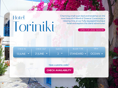 #DailyUI 067 - Hotel Booking 100daysofui booking branding dailyui dailyui 067 dailyui 67 design designchallenge dribbblechallenge greece holiday hotel hotel booking mediterranean ocean summer ui uichallenge ux vacation