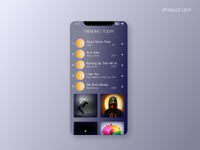 #DailyUI 069 - Trending 100daysofui branding dailyui dailyui 069 dailyui 69 design designchallenge dribbblechallenge music app play playlist songlist tophits topten trending ui uichallenge ux