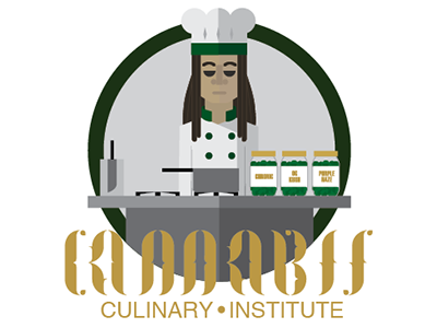 CANNABIS CULINARY INSTITUTE cannabis culinary food gold gray green illustration logo logotype vector vectorial weed