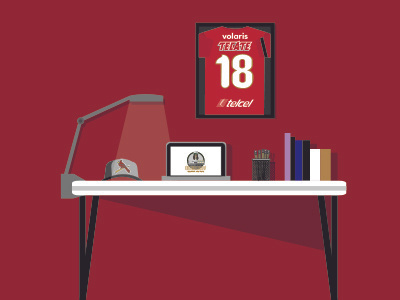 WORKSPACE books cap gray jersey macbook pencil red table workspace
