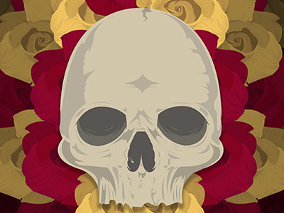 Skull & Roses design graphic illustration red roses scarve skull yellow