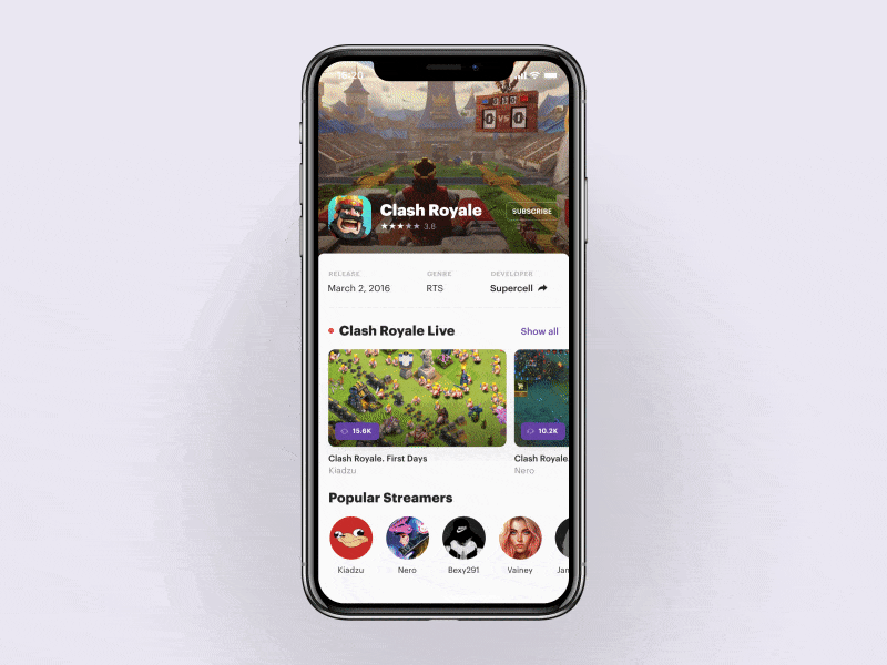 Twitch Mobile. Clash Royale animation app esports interactive ios iphone mobile motion ui