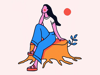 Daydreaming bright colors character design daydream illustration landing page line art nature outdoors people simple uxdesign woman