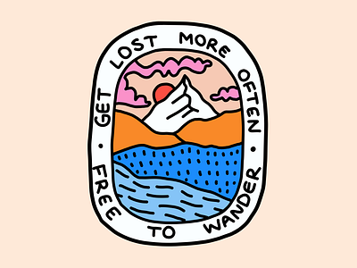 Get Lost badge badge design explore healthy lifestyle hiking illustration merch design mountains outdoors patch sticker travel