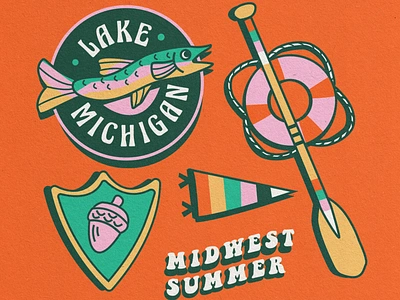 MIDWEST SUMMER badge design illustration lake lake michigan merch midwest midwestern nature nautical nostalgia nostalgic outdoors pattern retro summer summer camp summer party vintage