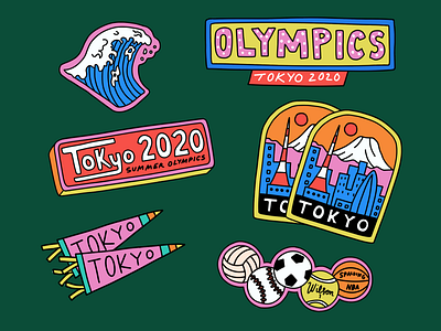Olympics 2020 Stickers badge branding colorful drawing hand lettering illustration lettering logo merch mountains olympics olympics 2020 sign soccer social media sports sticker t shirt tennis tokyo