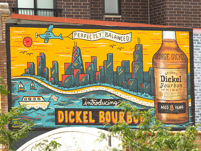 George Dickel Bourbon Mural in Chicago beach boats bourbon chicago city george dickel illustration lake mural nature skyline summer wicker park