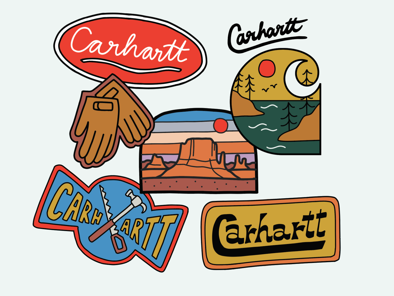 Carhartt (Rejected designs for Spring 2023) apparel badge design carhartt hand lettering illustration merch mountains nature outdoors t shirt workwear