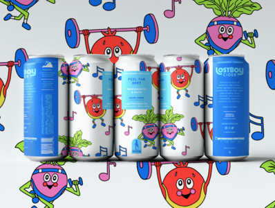 Lostboy Cider: Feel the Beet Can beer beet branding can character design cider drink drinkware fitness illustration label packaging packaging design pomegranate workout