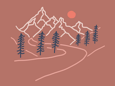 Landscape Illustration (brown) adobe draw design drawing illustration landscape line ar line art minimal mountains simple sunset