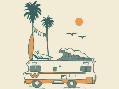 San Diego vanlife outdoors drawing design illustration ocean surf palm trees california san diego