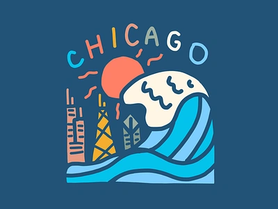 Summertime Chi badge chicago city drawing illustration lake lake michigan summer t shirt