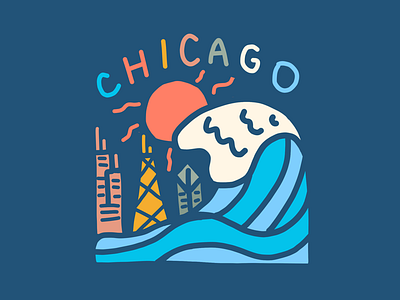 Summertime Chi badge chicago city drawing illustration lake lake michigan summer t shirt