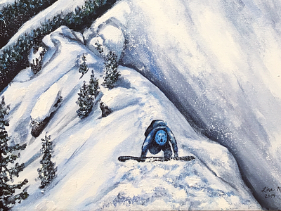 Detail shot of an acrylic painting of Ski Touring acrylic adventure british columbia fine art mountains nature outdoors outside painting ski ski touring