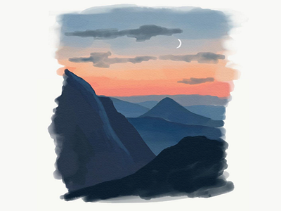 Sunset Layered Mountains (Digital Watercolor)