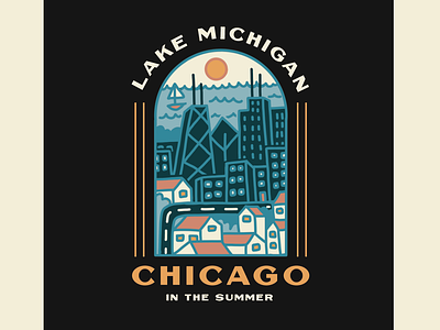 Chicago in the Summer badge design chicago city cityscape illustration lake michigan midwest skyline summer summertime typography