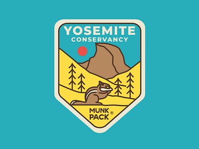 Yosemite Conservatory Badge for Munk Pack badge design branding branding design flashsheet graphic design health protein bar squirrel sticker design vector vector illustration yosemite