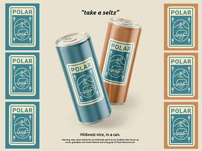 Polar Seltzer can label bear bottle label branding can drink illustration label label design line art mountains packaging design pop can simple sparkling water vector vintage weekly warm up woods