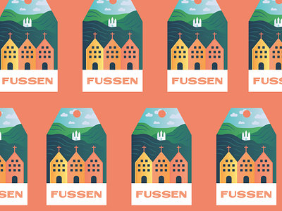 Fussen, Germany Luggage Tag castle europe germany graphic design landscape illustration luggage tag merch design mountains nature outdoors suitcase town travel travel agency travel app vacation vector illustration