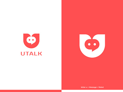 Utalk bot branding chat chat app chatbot design flat icon letter u logo logo logodesign message modern online robot symbol tech logo vector virtual web