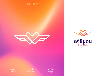 willyou (Dating app logo) appicon applogo branding brandpresentation customlogo datinglogo lettermark logodesigner logopresentation love modernlogo monogram wletter