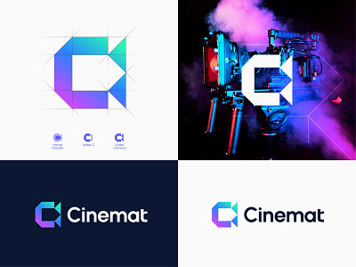 Cinemat brand identity camera cinema colorlogo creative gradient gridllogo house logodesigner logomaker logomeaning logotype modern nextmahamud theater video