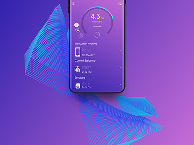 Purple App app dashboard gauge plan consumption sim plan telecom ui ux