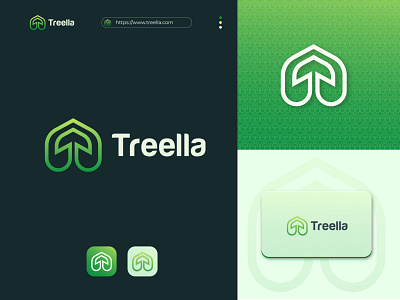 Modern Umbrella - Eco Green Line Logo Mark app logo branding design eco app logo eco logo environment logo fashion logo gardening logo gradient logo graphic design green logo icon illustrator line logo logo logo design tree tree logo treella umbrella