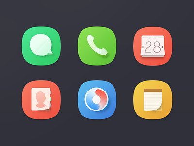 Six icons browser calendar contact icon message notes phone sola theme