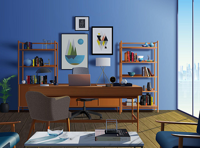 scene design illustraion illustration art office space scene vector