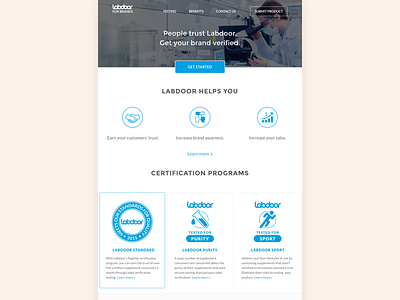 Labdoor For Brands Landing Page blue certification clean enterprise health healthcare home lab landing landing page simple web