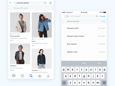 Operator Search Iteration browse cards clean ecommerce fashion grid ios mobile search simple