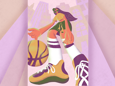Dribbling 🏀 2d illustration ball basketball basketball player city contest dribbble invite dribbling flat gerl hyperbolic illustration invitation invite noise procreate sneakers sport sports suit texture