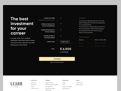 Learn INK - Tattoo School interface landing landingpage page pricing responsive school tattoo ui
