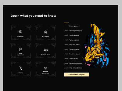 Learn INK - Tattoo School icon interface landing page tattoo ui ui design