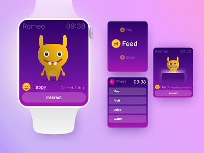 Monster Tamagotchi App app apple applewatch character children game icon illustration interface ios kids monster monsters smart smartwatch tamagotchi ui watch wearable