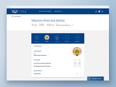 Patient portal of Rede D'Or São Luiz - Settings clinic edit health hospital interface medical multiple patient settings settings page settings ui ui users ux