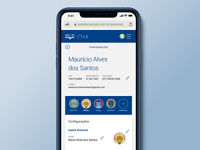 Patient portal of Rede D'Or São Luiz - Settings clinic edit health hospital medical mobile multiple patient settings settings page settings ui ui users ux