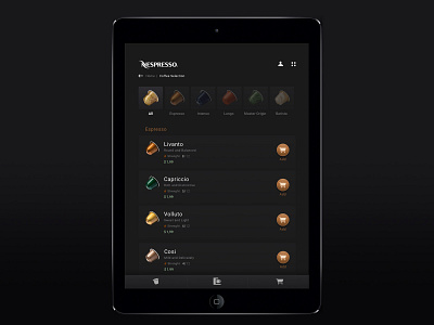 Nespresso website redesign – Ipad (concept) coffee darkui ecommerce icon interface ipad nespresso shop store ui