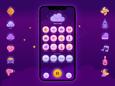 Baby Sleep app android app baby character cute fun icon illustration ios kids mobile music player set sleep ui