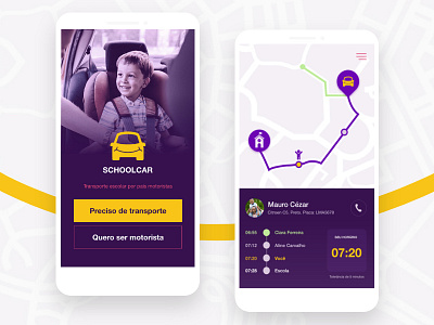 SchoolCar android app challenge commute daily icon ios map mobile purple ui user interface ux yellow