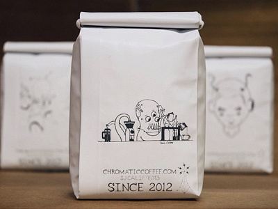 Chromatic Coffee Bag Artwork: "Alien Barista" cartoon coffee coffee beans contest sketch